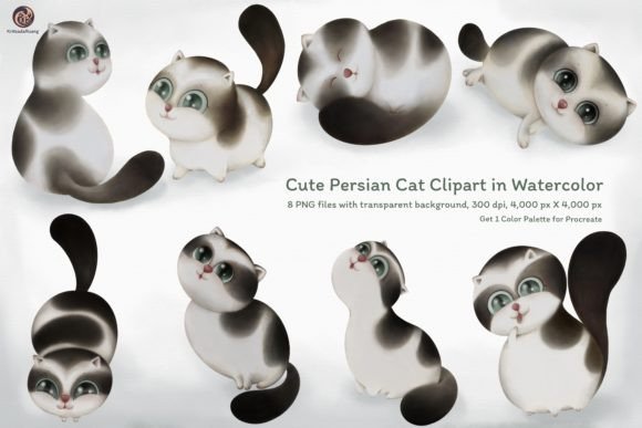 Download Cute Persian Cat Clipart in Watercolor - Persian cat clipart Collection