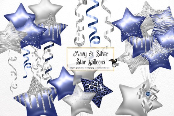 Download Navy and Silver Star Balloons Clipart - Balloons clipart Collection