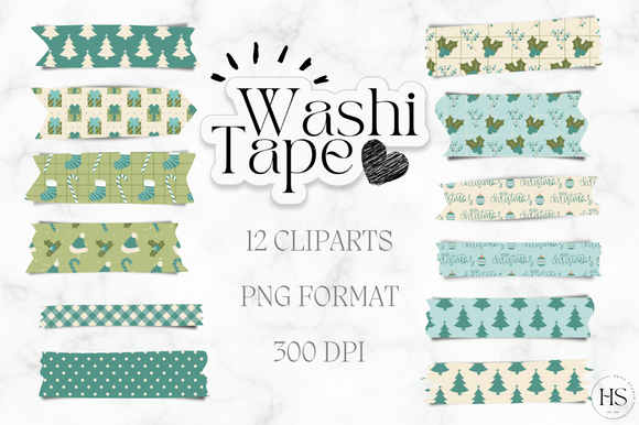 Download 12 Blue Retro Christmas Washi Tape Pack - Washi tape Collection