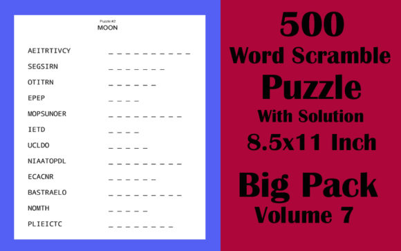 Download 500 Word Scramble Puzzle 8.5x11 Volume 7 - Word scramble Collection
